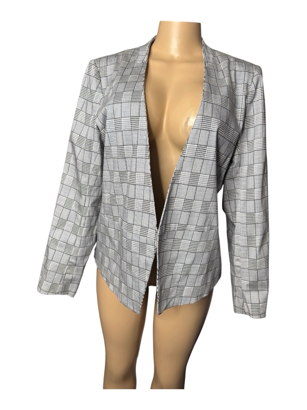Neiman Marcus Gray Plaid Open Front Blazer Women's Size Medium - Picture 2 of 4